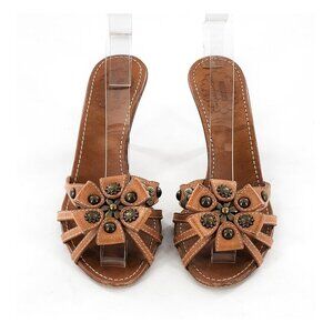 Moschino Brown Embellished peep toe kitten heel Sandals